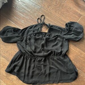 Express Black Puff Sleeve Blouse with Ruffled Peplum